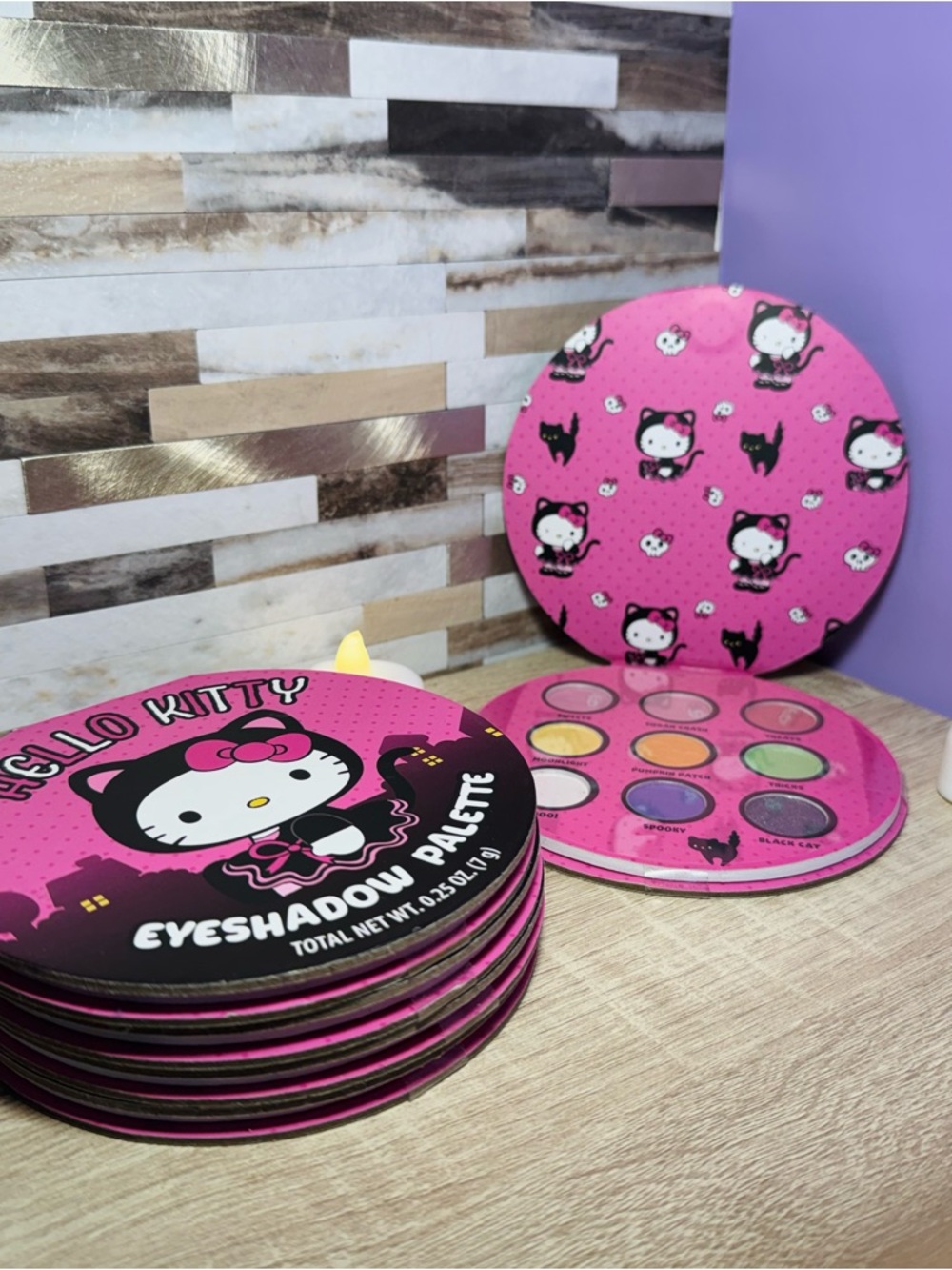2 Hello Kitty Pink & Black Eyeshadow Palette Tin 9 shades